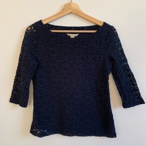 Banana Republic Boatneck Lace Top Sz 4 Navy Blue